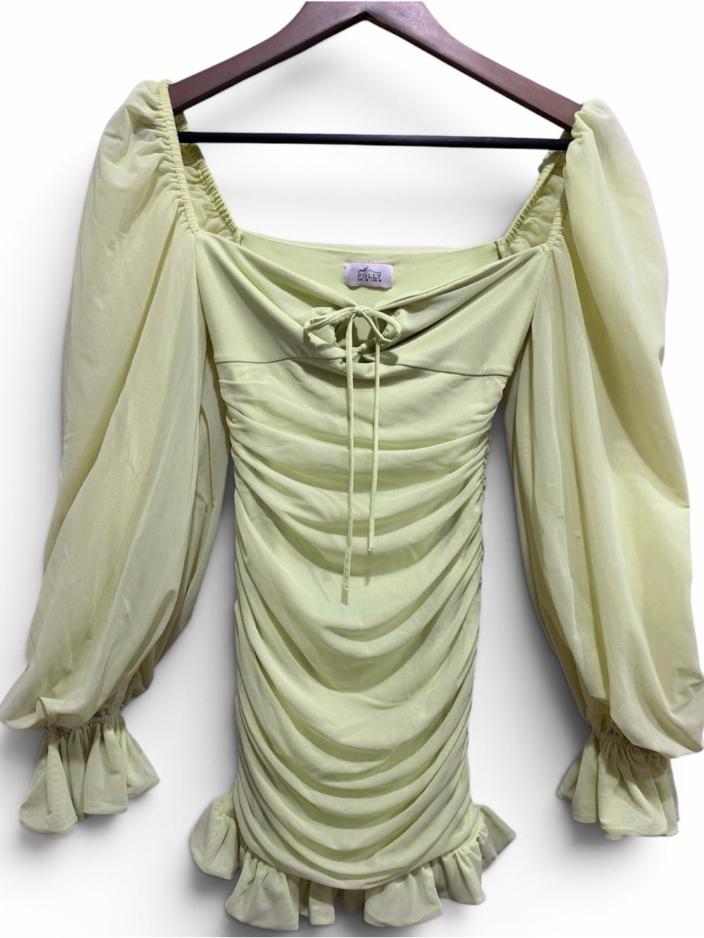 Oh Polly Time To Escape Lime Ruched Mesh Mini Dress US 4